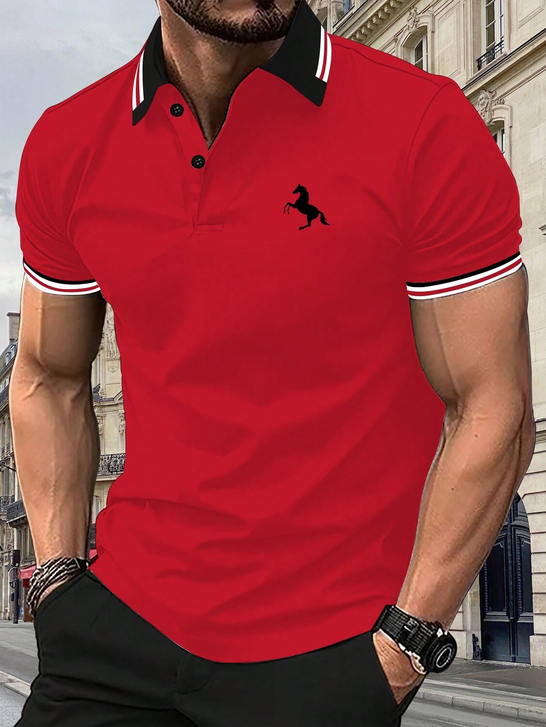 

Рубашка-поло мужская Manfinity Homme в полоску, красный