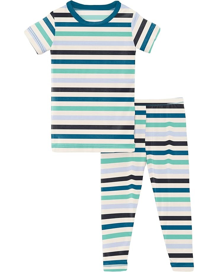 

Пижама Kickee Pants Kids Print Short Sleeve Pajama Set, цвет Little Boy Blue Stripe