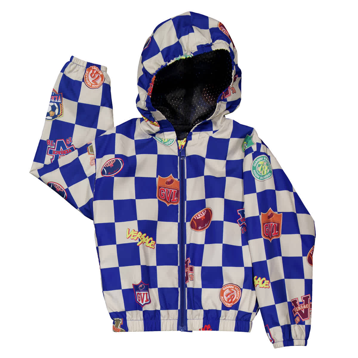 

Молодежная Versace Kids клетчатая спортивная куртка с нашивками Young Versace, бежевый