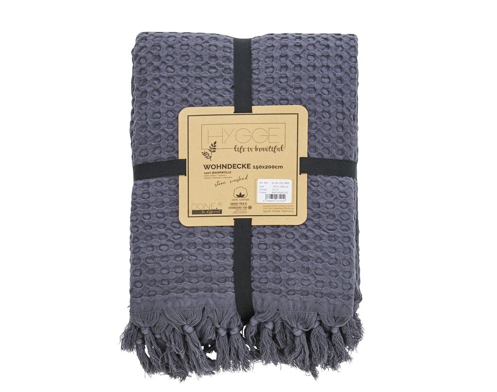 

Done. плед »Элла«, плед с вафельной структурой и бахромой, связанной вручную done. by Karabel Home Company GmbH, серый