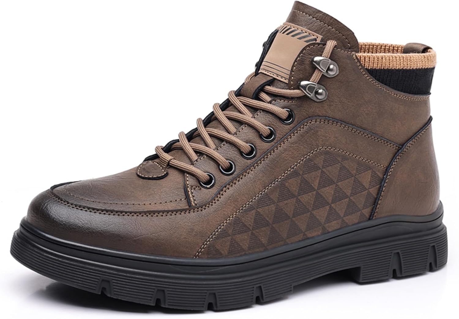 

Мужские высокие кожаные зимние ботинки Abborora, теплые зимние ботинки с меховой подкладкой, легкие наружные ботинки с противоскользящей подошвой для трекинга и прогулок, коричневый