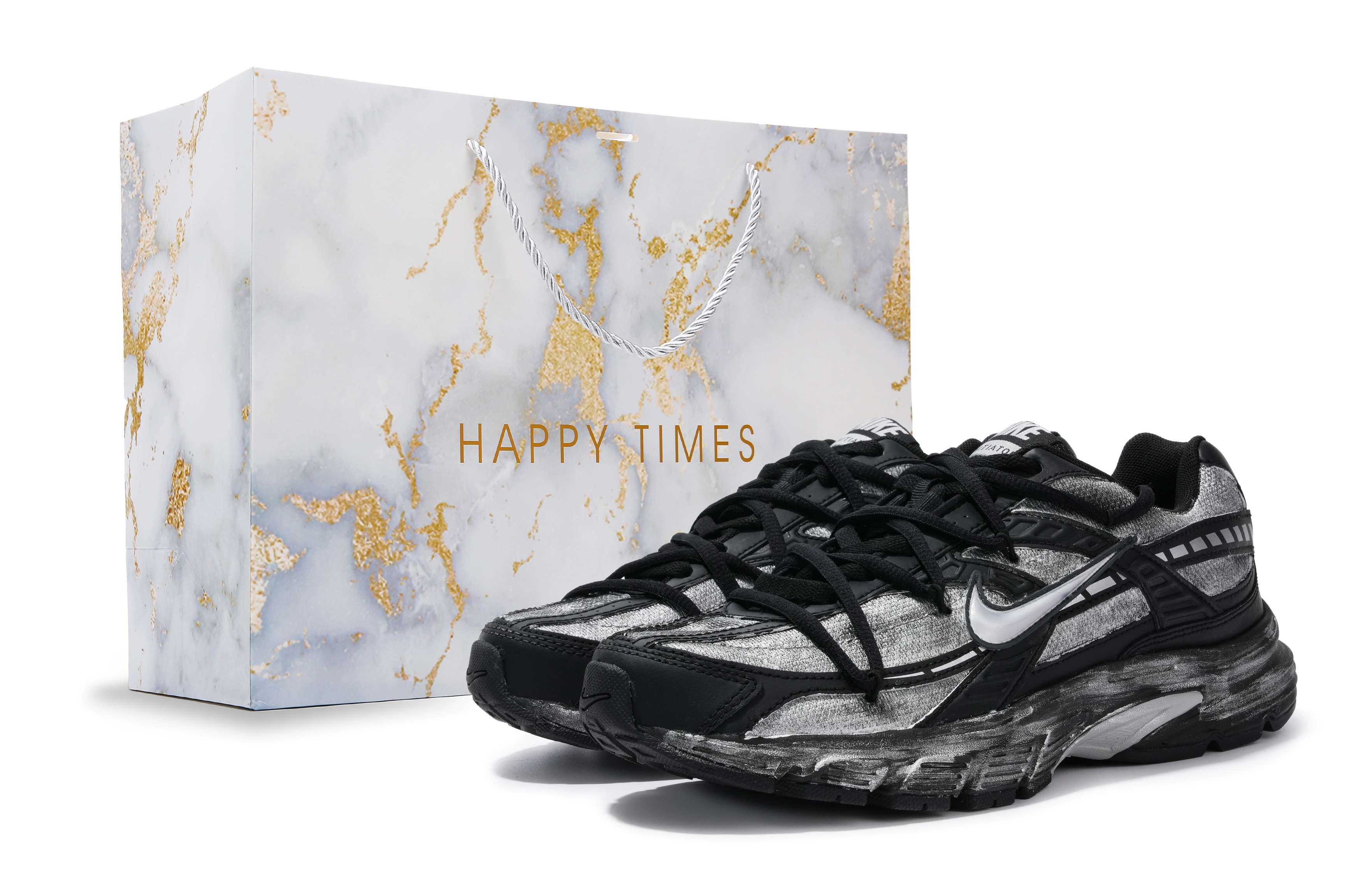 

Nike Кроссовки Initiator для бега по городу, износостойкие, низкие, повседневные, черные, серебристые