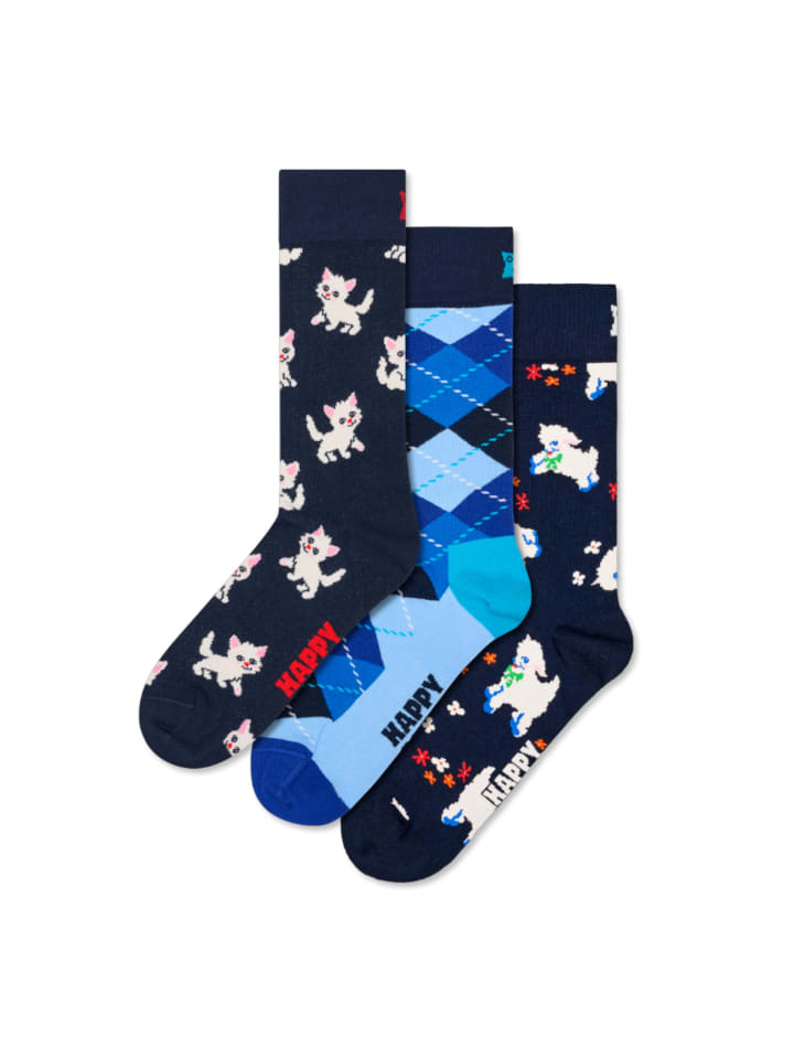 

Happy Socks Набор из 3 синих носков с животными (синий цвет)