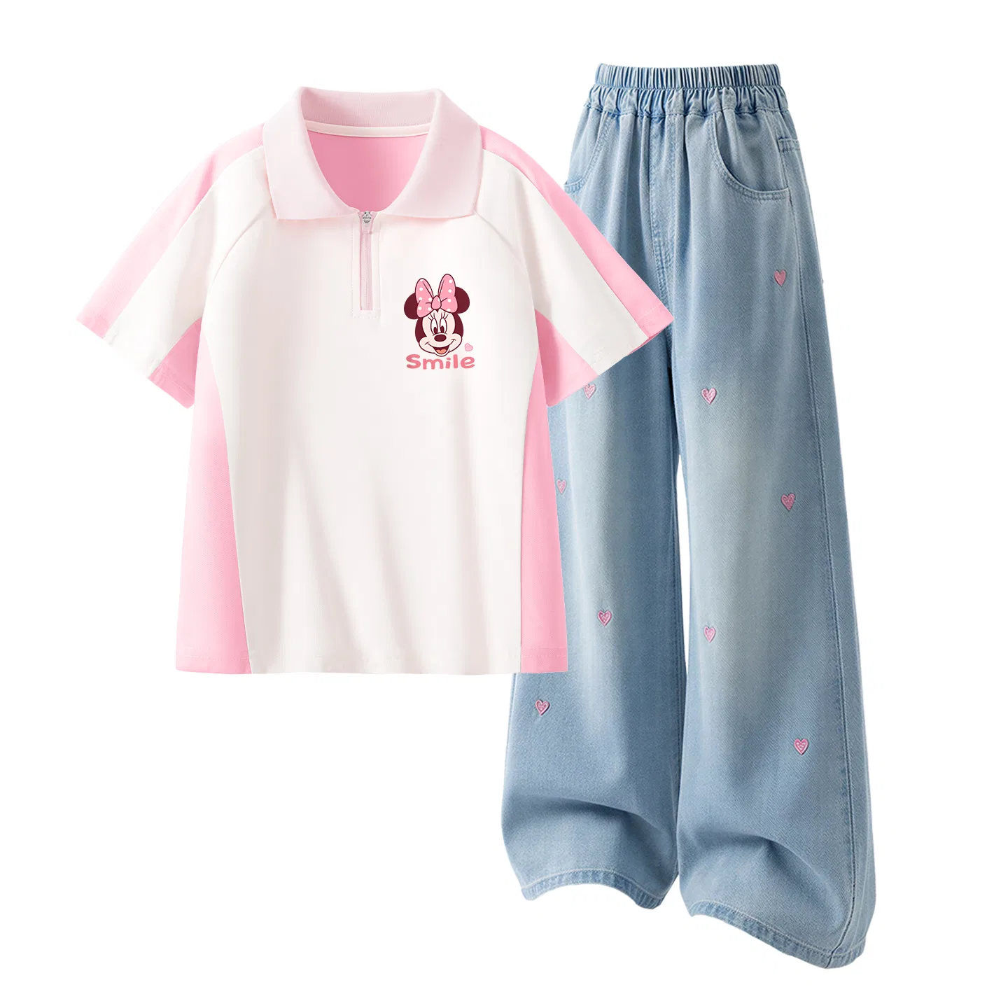 Детское спортивное поло с воротником Disney, Di Smiling K Rouge Pink+Solid Color Denim Light Blue