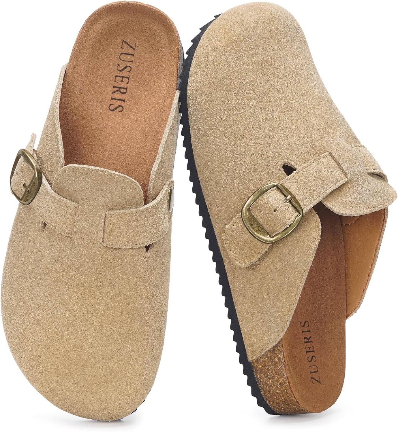 

Женские и мужские замшевые сабо ZUSERIS с широким размером, кожаные мюли, сандалии с пробковой стелькой, удобные тапочки с поддержкой свода стопы, Apricot