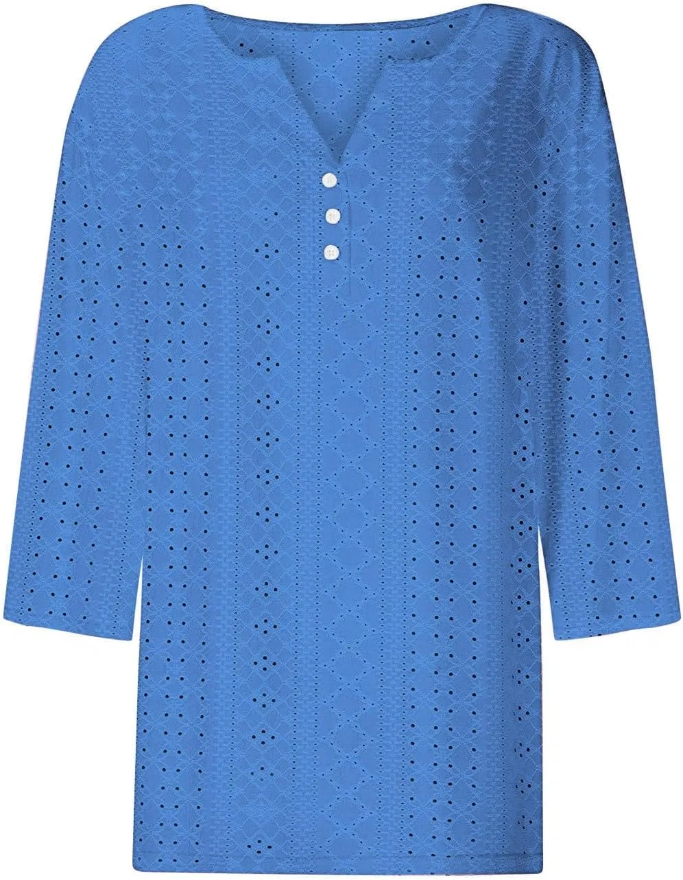 Футболка с V-образным вырезом и кружевными вставками, Generic, Blue — фото 3