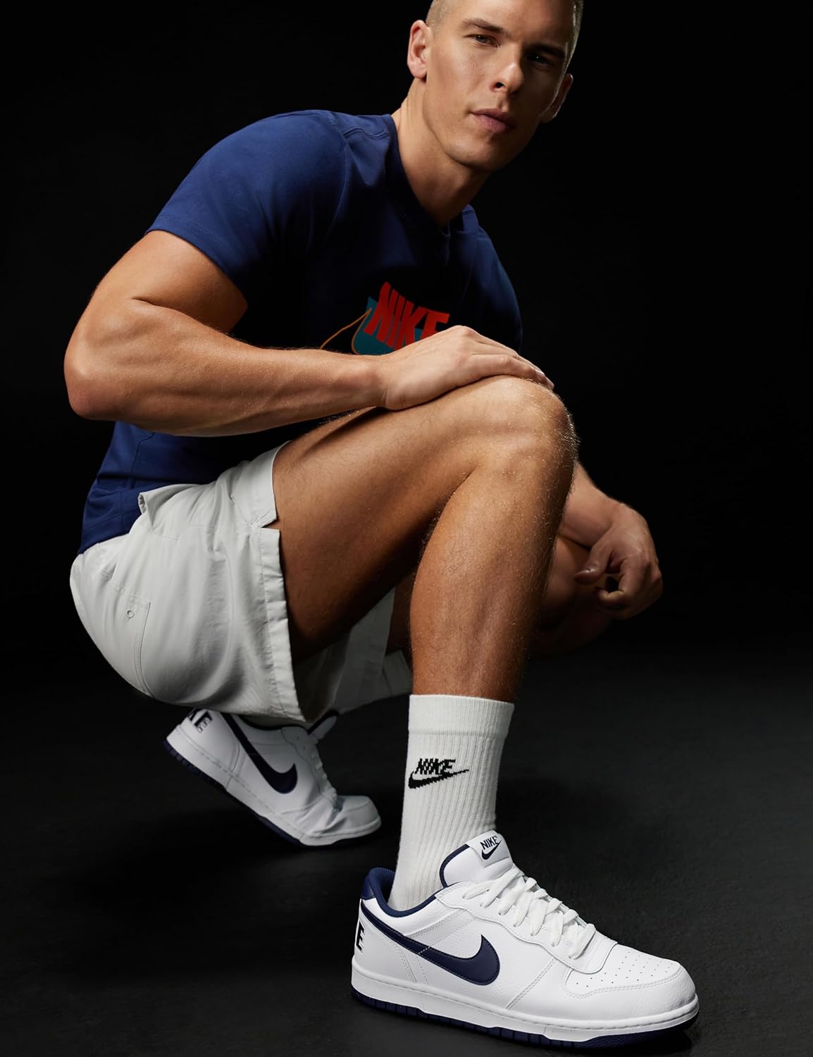 Мужские баскетбольные кроссовки Nike Big Low, белый/синий — фото 2