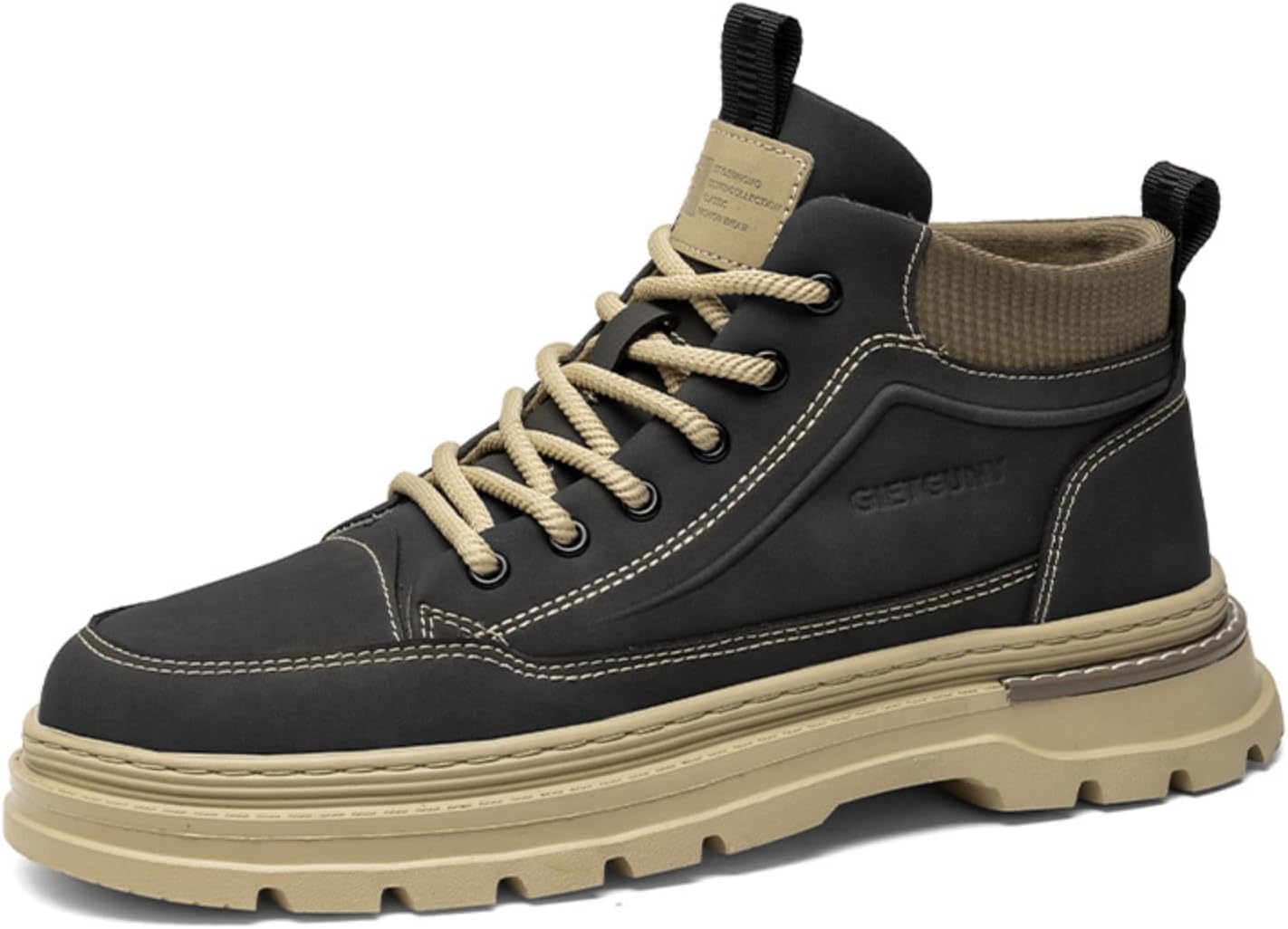 

Мужские винтажные высокие кеды, противоскользящие кожаные с толстой подошвой, модные повседневные ботинки до щиколотки для улицы Aokisx, черный