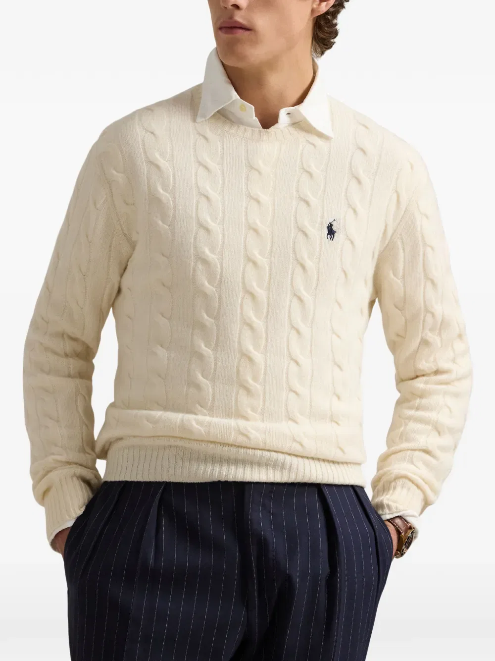 Свитер крупной вязки с вышитым логотипом Polo Ralph Lauren, нейтральный — фото 3