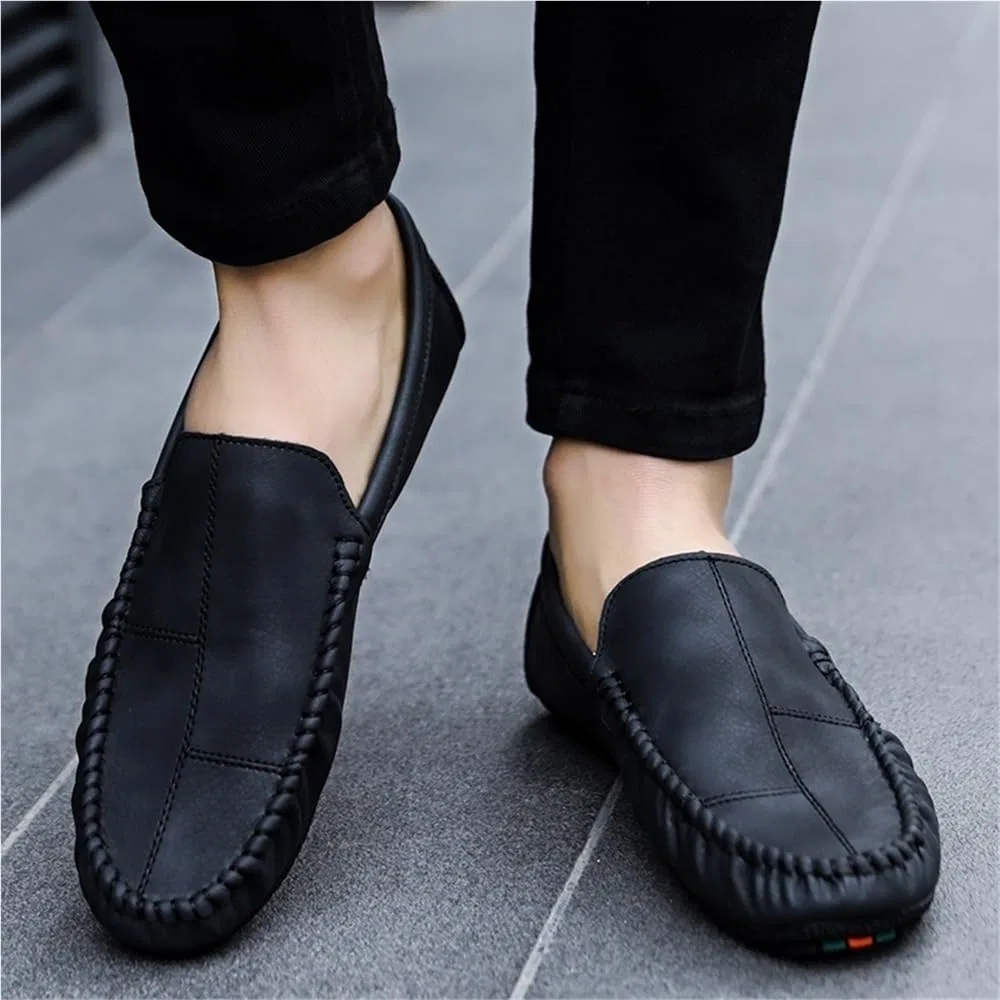 Мокасины кожаные мужские на плоской подошве, Black DHFIRUFSHLO — фото 2