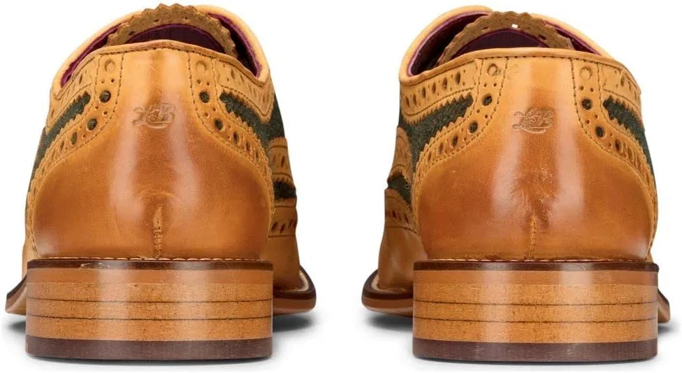 Туфли London Brogues Men's Shoes Tan Tweed Olive Leather Gatsby Vintage Wedding Office Classic — фото 3