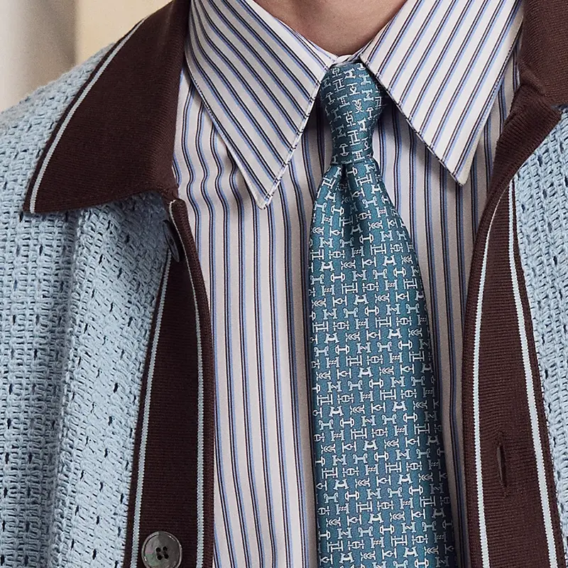 HERMES Мужской галстук из шелка тутового шелкопряда серо-голубой, Gray Blue — фото 2