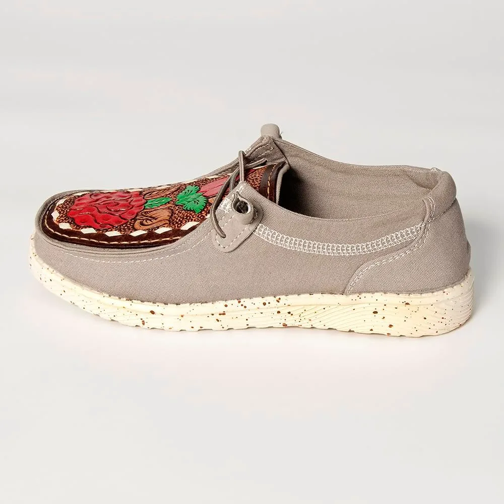 American Darling Hand tooled, carved genuine leather trim lightweight shoe footwear, slip on| Tooled Footwear, черный — фото 2
