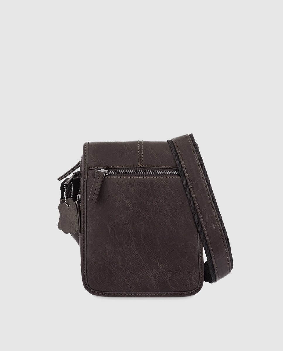 

Темно-коричневая сумка через плечо из плотной ткани с клапаном и молнией El Potro, темно коричневый