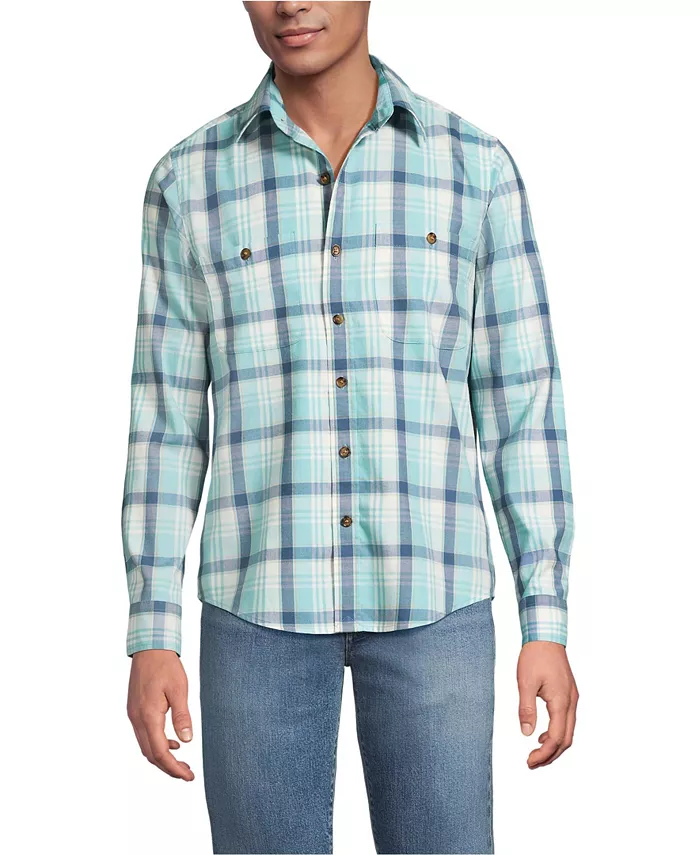 

Мужская легкая прибрежная фланелевая рубашка Lands' End, зеленый