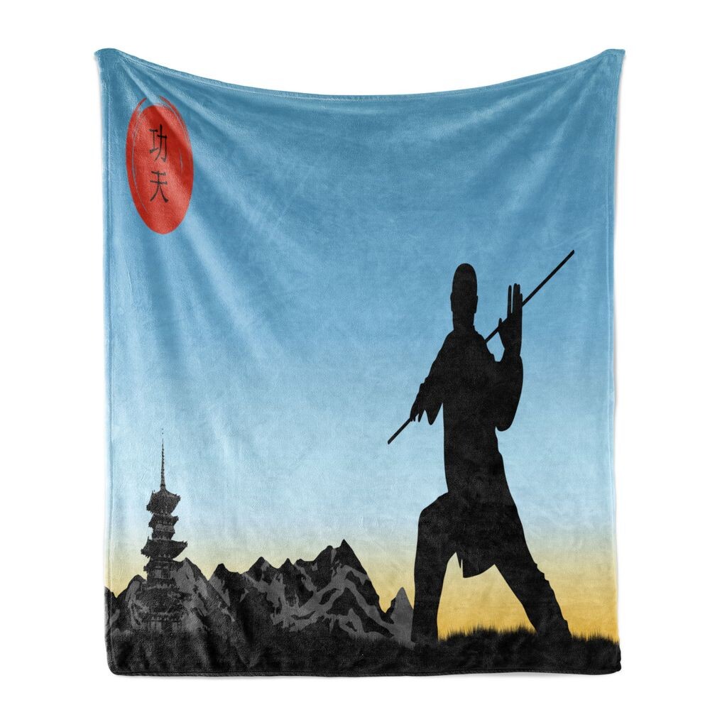 

Мягкое фланелевое флисовое одеяло ABAKUHAUS Kung Fu, мужская техника каратэ, уютный плюш для использования в помещении и на открытом воздухе, 125 x 175 см, небесно-голубой, кока-серый