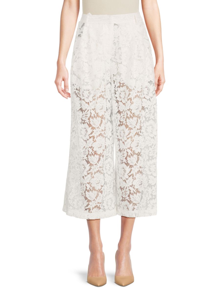 

Прозрачные кружевные укороченные брюки Valentino, цвет Avorio