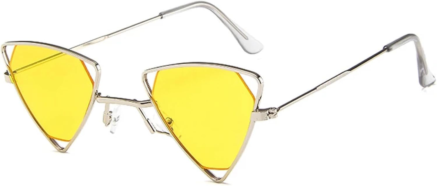 

Ретро-солнцезащитные очки в форме треугольника из сплава, ажурные, для женщин и мужчин, в стиле панк, роскошные, для активного отдыха, вождения, летнего отдыха и путешествий, с защитой от УФ-излучения UV400 TKKTLLT, Silver Yellow
