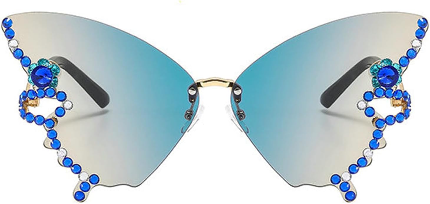 

Willochra Женские солнцезащитные очки без оправы Модные солнцезащитные очки с бабочками и бриллиантами Многоугольная безрамочная модель для вечеринок «кошачий глаз», Green