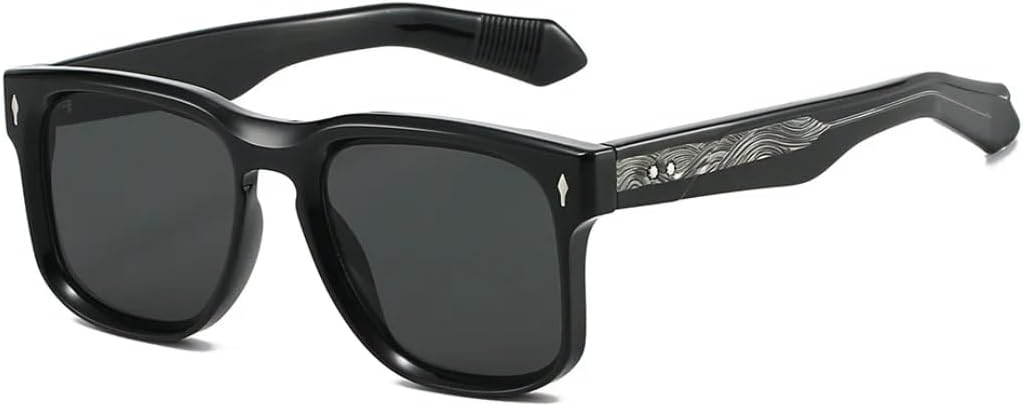 

Ретро квадратные солнцезащитные очки для мужчин и женщин, декоративные, с металлическим сердечником, из ацетата, очки для вождения, защита от УФ-излучения UV400 UATXTAU, Black Gray