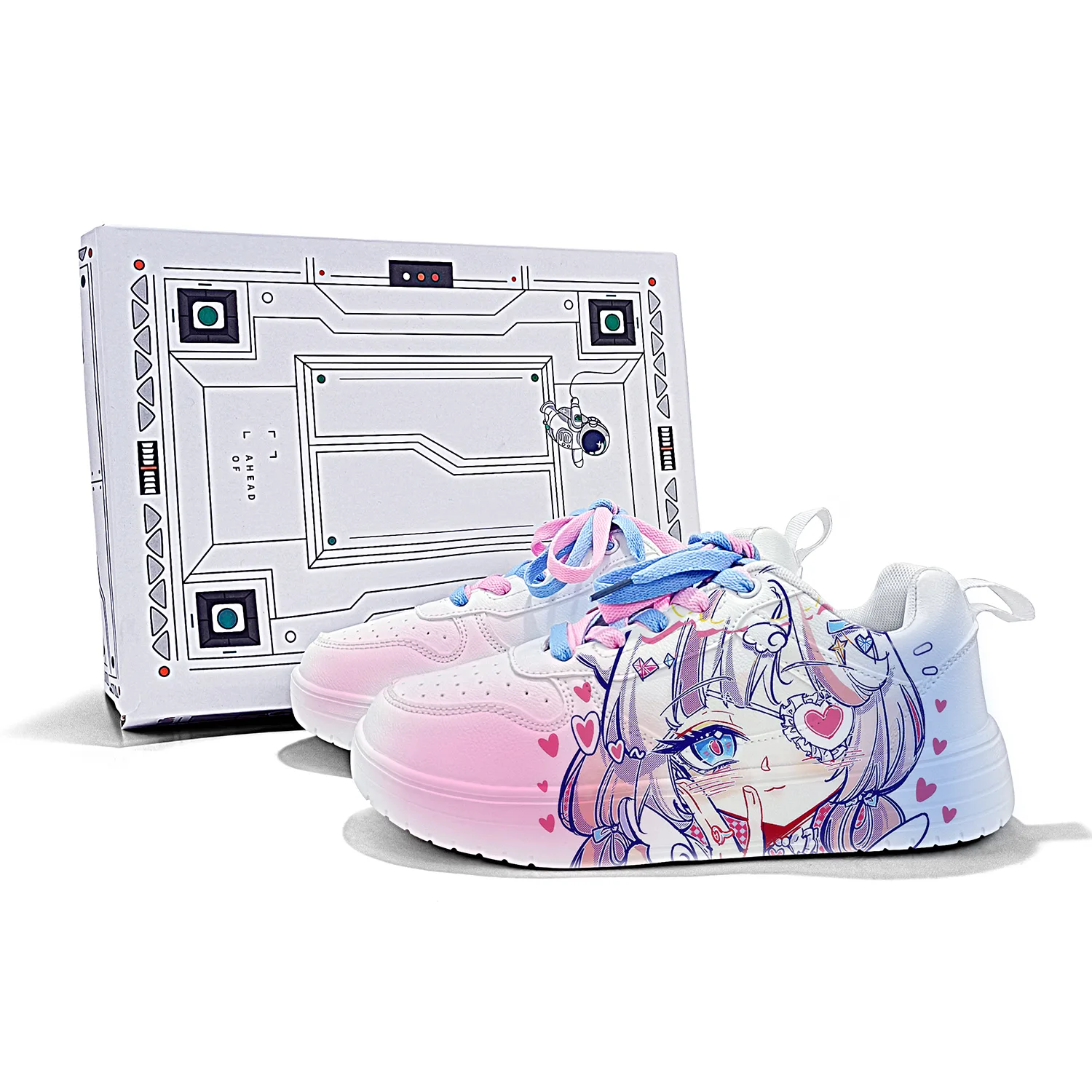 Кроссовки для скейтбординга из искусственной кожи унисекс ZUOLENGCHAN, White Pink Blue-Anime Lolita-ZLA2054D-FL1 — фото 4