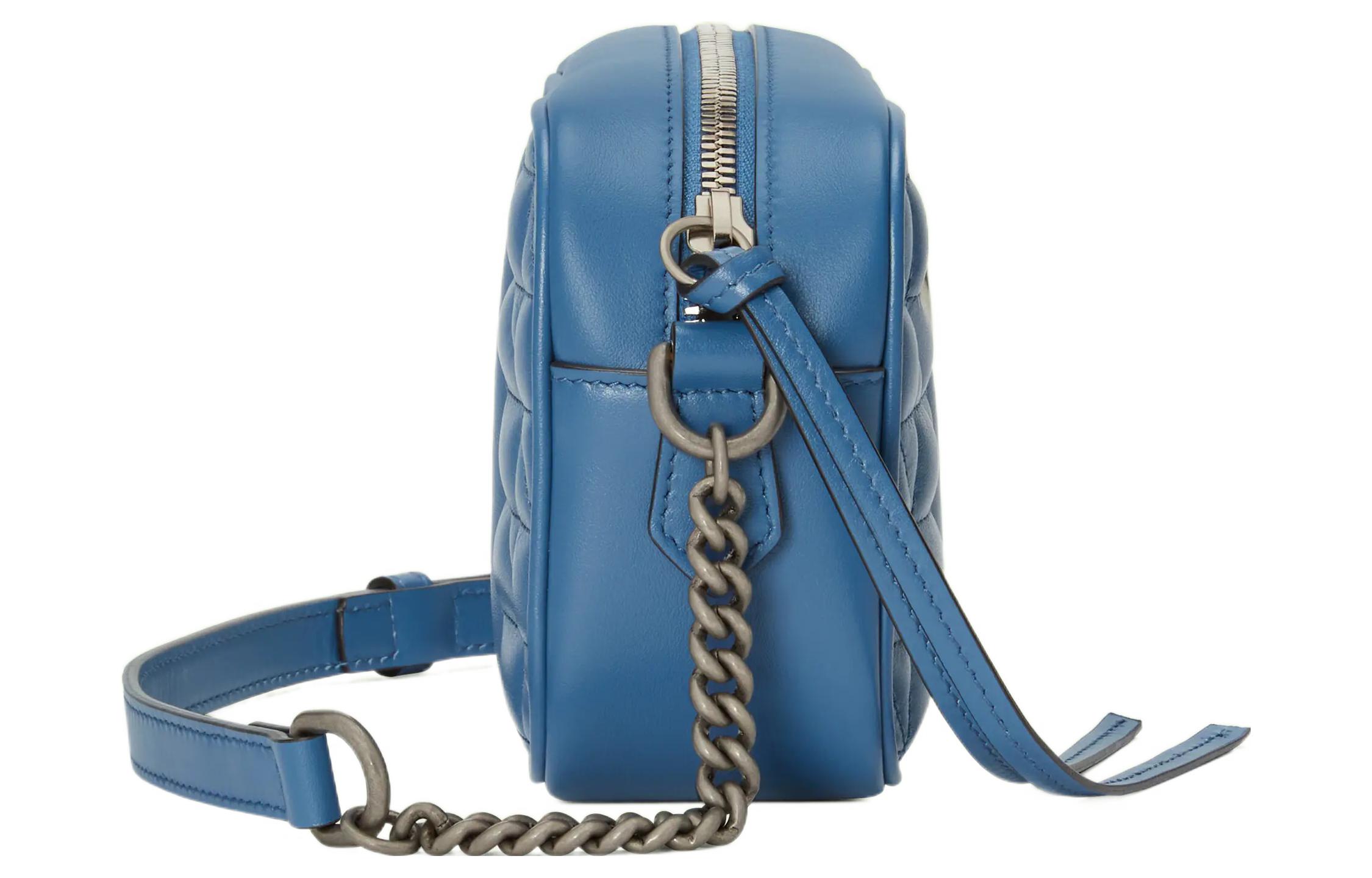 GG Marmont Кожаная Камера Сумка, Мини Сумка Через Плечо, Женская Синяя GUCCI — фото 4