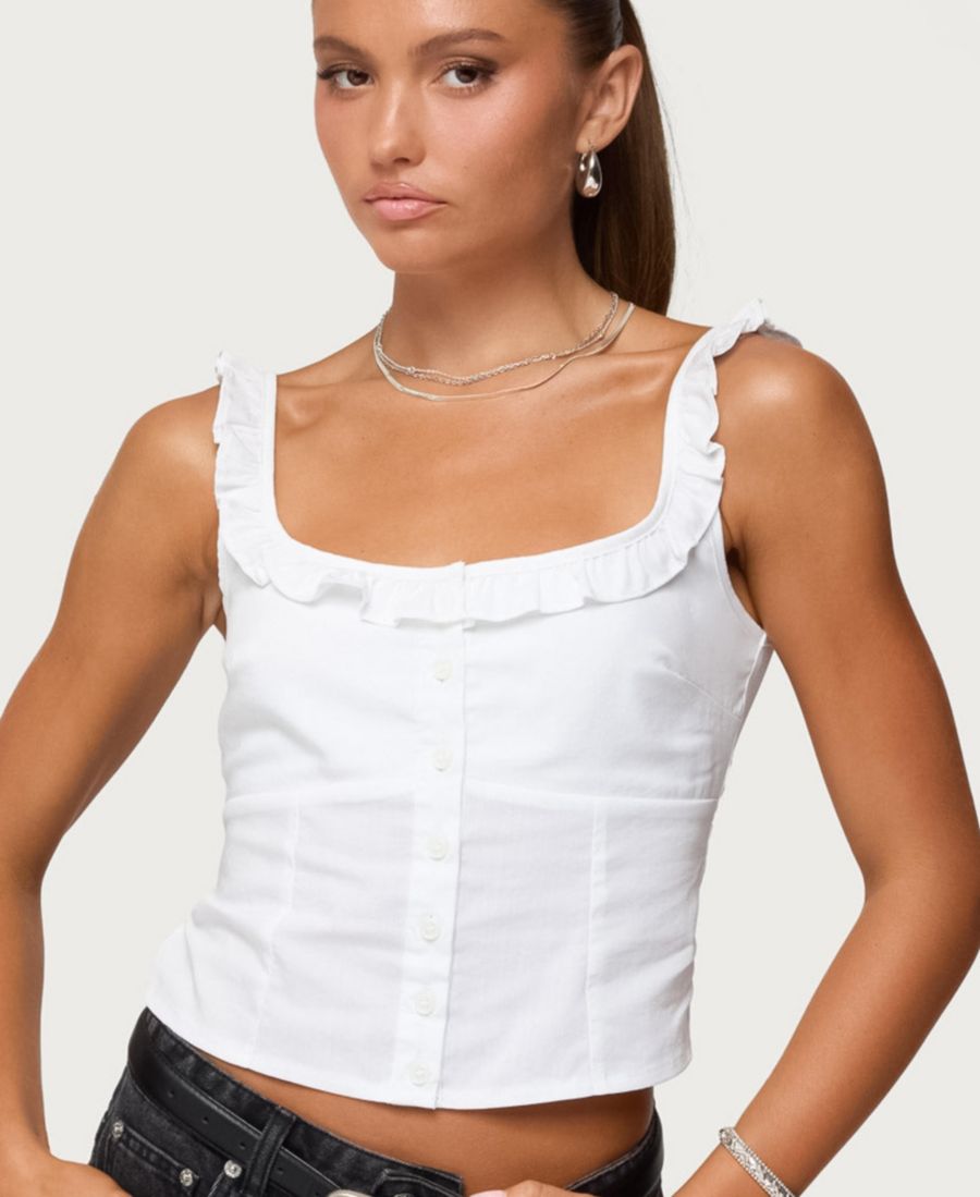 

Женская блузка Noga с оборками и ткаными пуговицами Edikted, White