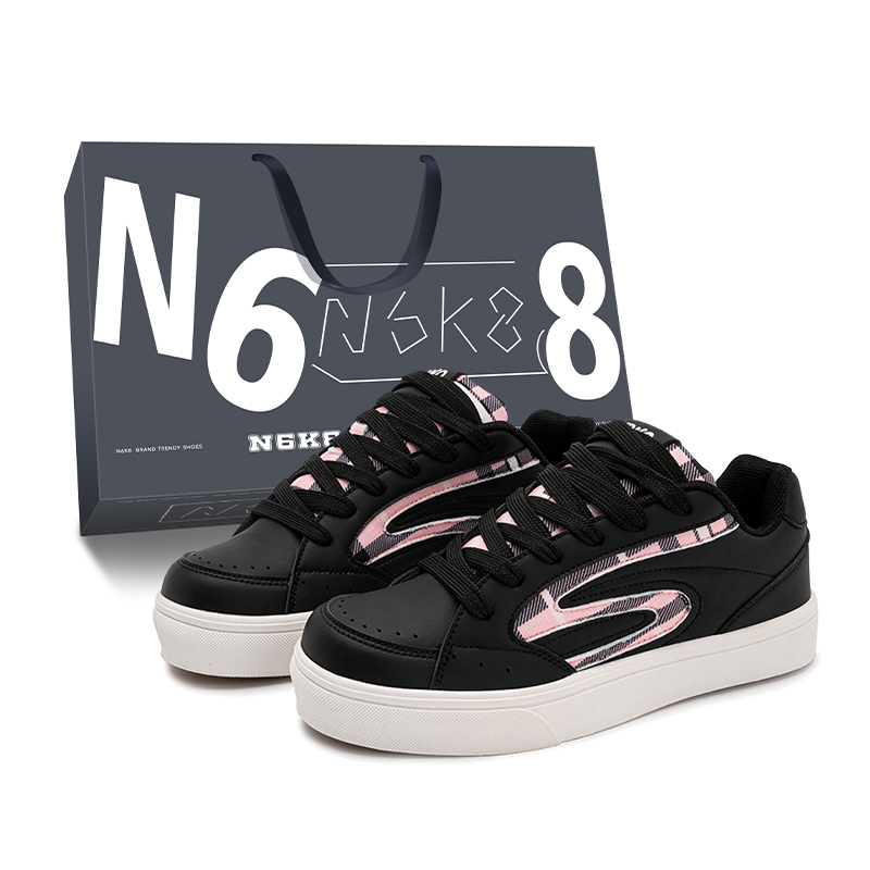 

N6K8 Антискользящие износостойкие низкие скейтерские кроссовки унисекс черно-розовые, цвет Black Pink