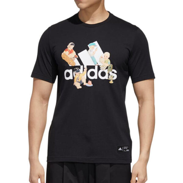 Футболка Men's adidas Cartoon Alphabet Logo Printing Round Neck Short Sleeve Black T-Shirt, черный — фото 3