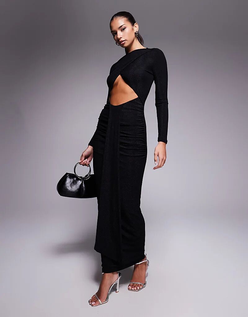 

Эксклюзивное платье макси Murci с вырезом-лодочкой, драпировкой и черными блестками