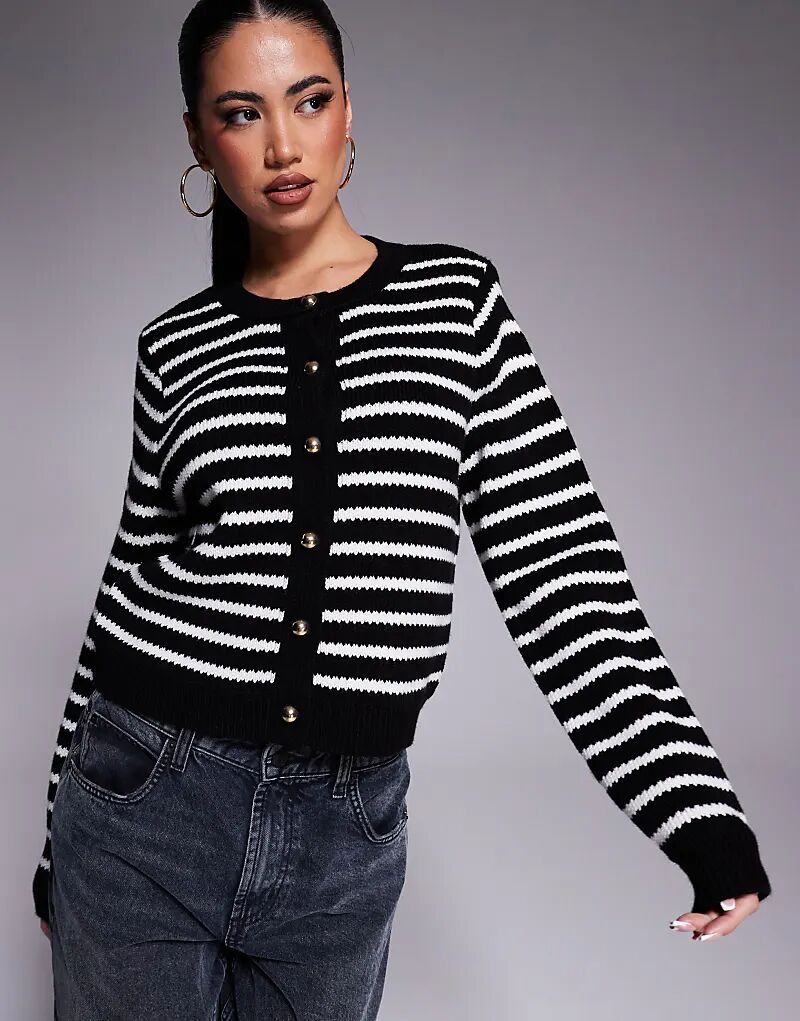

Кардиган плотной вязки с золотыми пуговицами в черно-белую полоску ASOS DESIGN