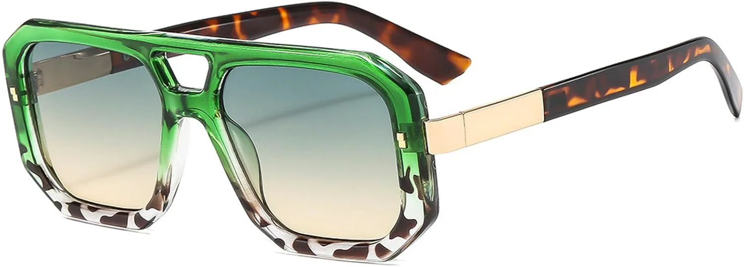 

Модные квадратные солнцезащитные очки-пилот для женщин, винтажные черные солнцезащитные очки с двойной перемычкой в ​​стиле «пилот», модные очки 2025 года mincl, C7