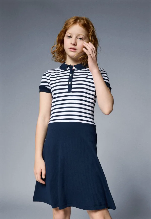Платье-Скейтер в стиле поло, повседневное платье Tommy Hilfiger, Dark Night Navy