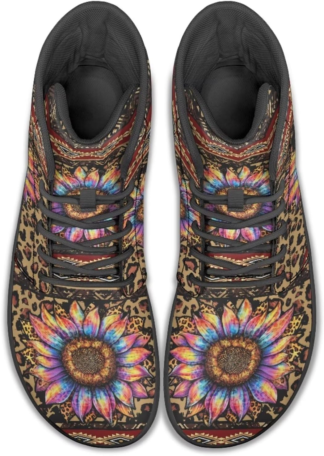 

Мужские кроссовки для бега с высоким верхом и анималистичным принтом, обувь с заземлением, широкие носки, спортивные и повседневные мужские кроссовки Watdotory, Southwest Aztec Sunflower Leopard Print