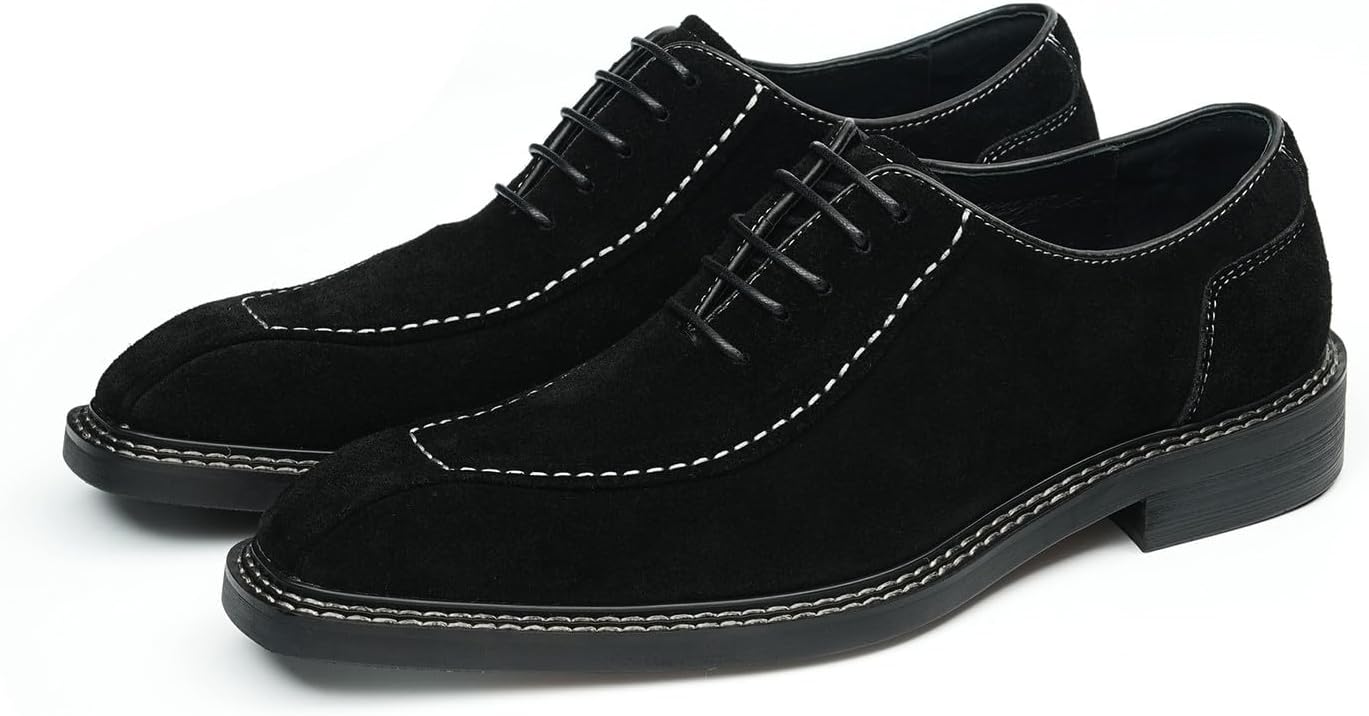 

Мужские замшевые туфли-оксфорды Santimon- удобные вечерние туфли с шнуровкой и контрастной строчкой для работы, свадьбы, церкви и свиданий, черный