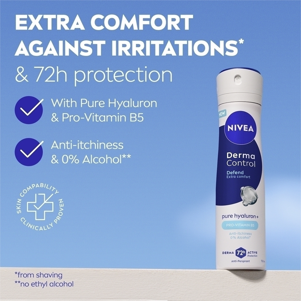 Derma control defend антиперспирант-спрей для раздраженной кожи Nivea, 150 мл — фото 2