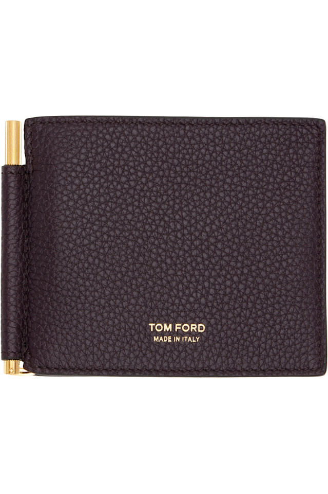 

Tom Ford Кошелек-Зажим для денег из зернистой кожи бордового цвета