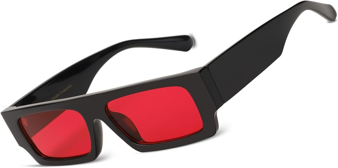 

Прямоугольные солнцезащитные очки, винтажные узкие квадратные солнцезащитные очки в стиле 90-х для мужчин и женщин, модные классические солнцезащитные очки Hanj, Black/Red