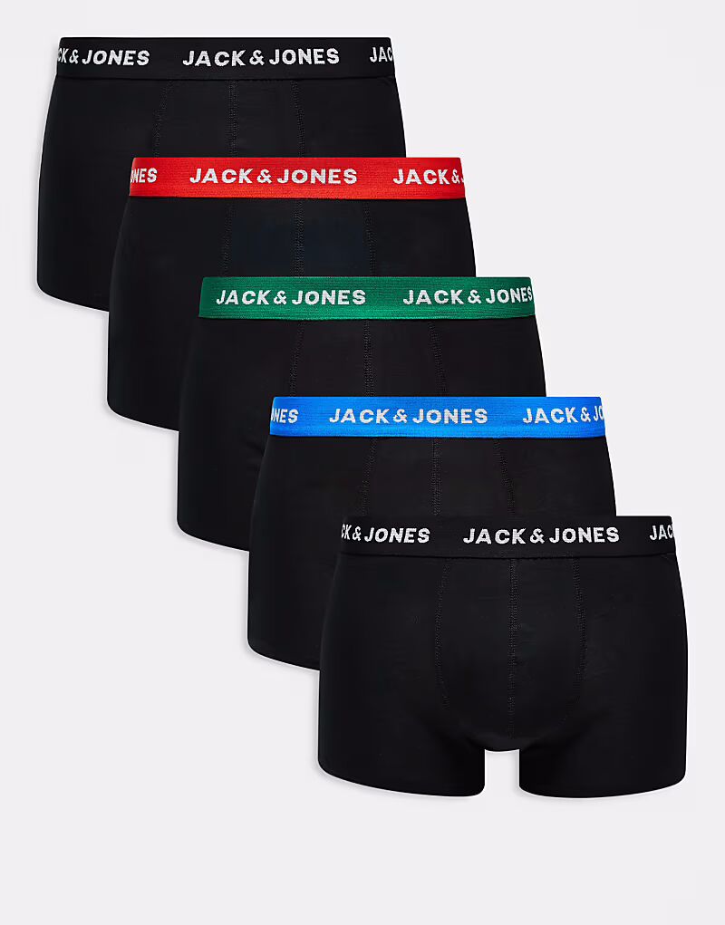 

Jack & Jones, 5 пар трусов-боксеров с контрастным поясом, черного цвета