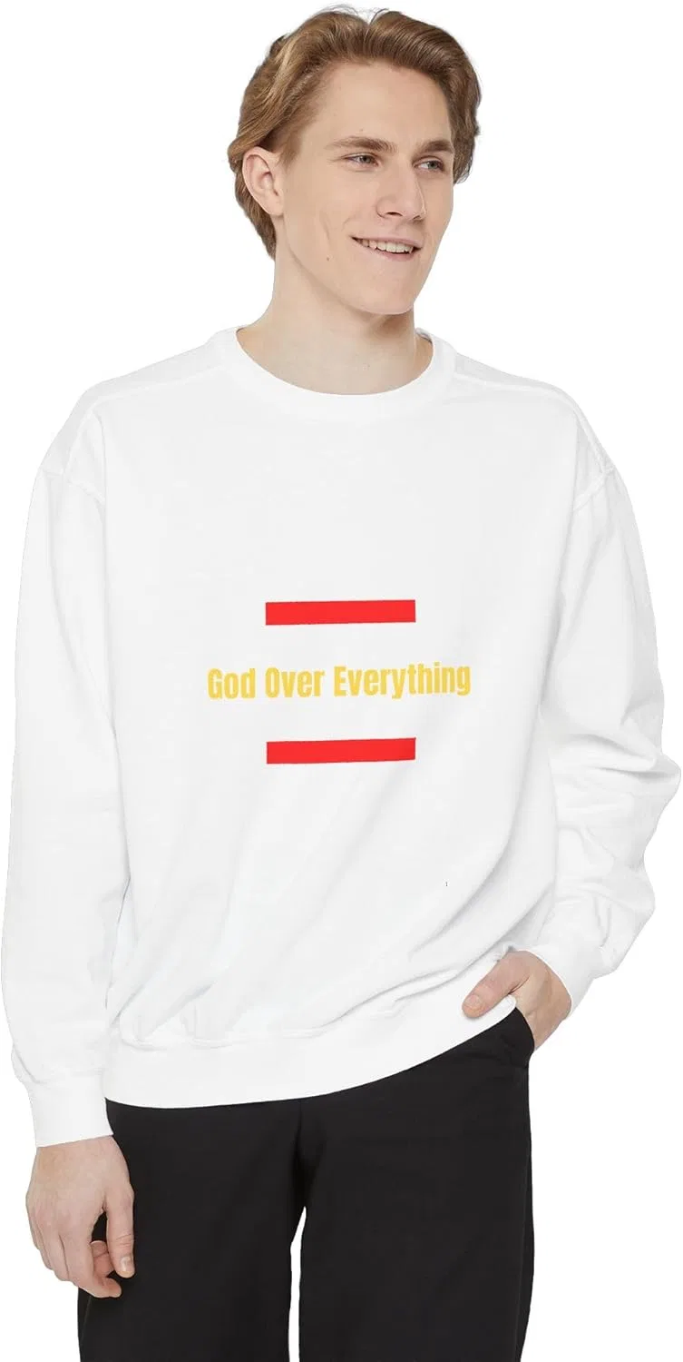 Унисекс свитшот с красителем для одежды - God Over Everything - удобная повседневная одежда GENERIC, белый — фото 3