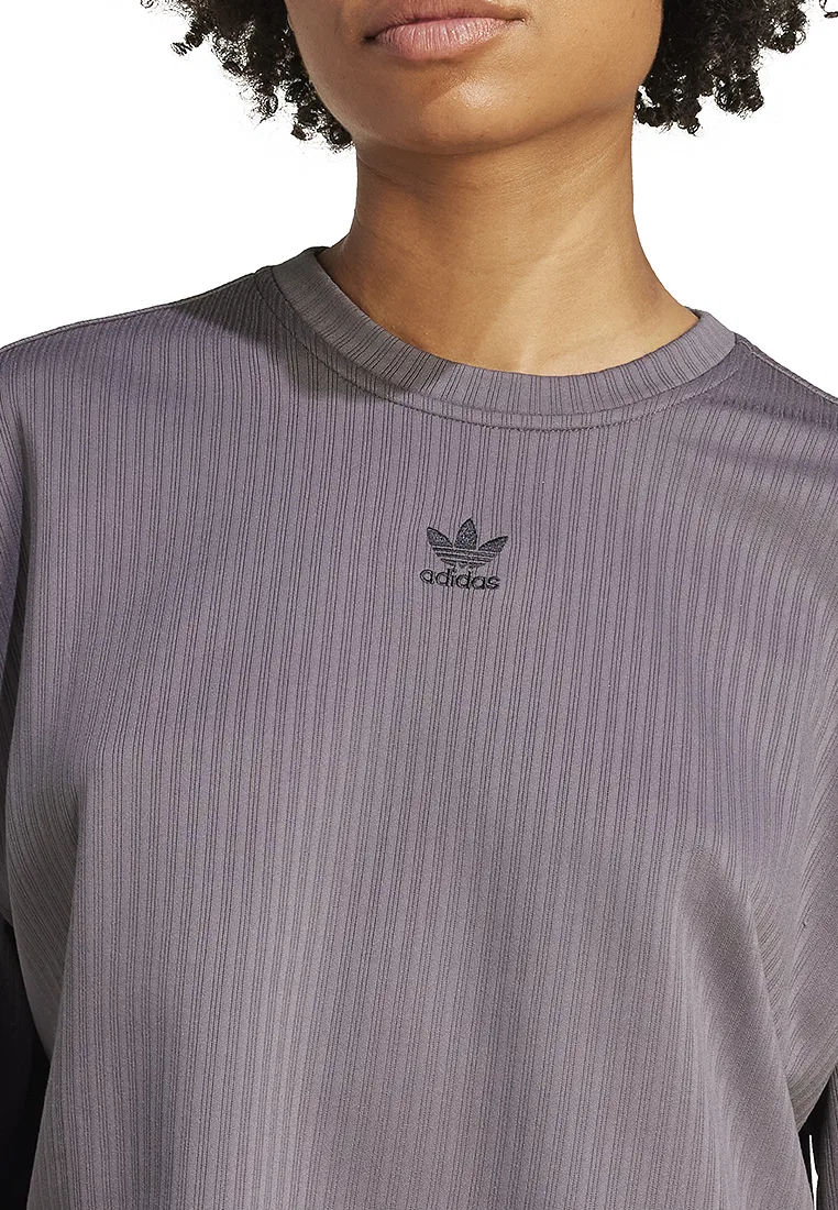 Топ с длинным рукавом, широкий рубчик, Essentials Adidas, серый — фото 3