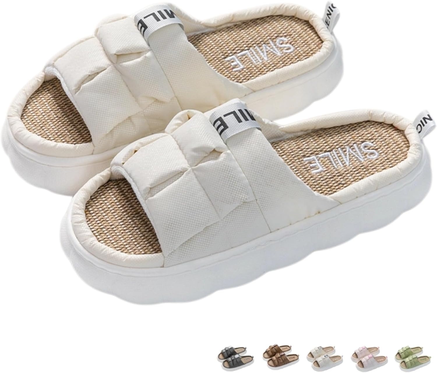 

Льняные тапочки для женщин и мужчин с бесшумной и нескользящей подошвой, тапочки на все сезоны с утолщенной подошвой, домашняя обувь, летние шлепанцы, сандалии, домашние тапочки Iwhgrmp, белый