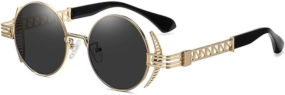 

Ретро круглые панк-солнцезащитные очки для женщин, модные, с прозрачными линзами, защита от УФ-излучения UV400, для мужчин, уникальные, с полой металлической оправой HVTVTLA, Golden Grey