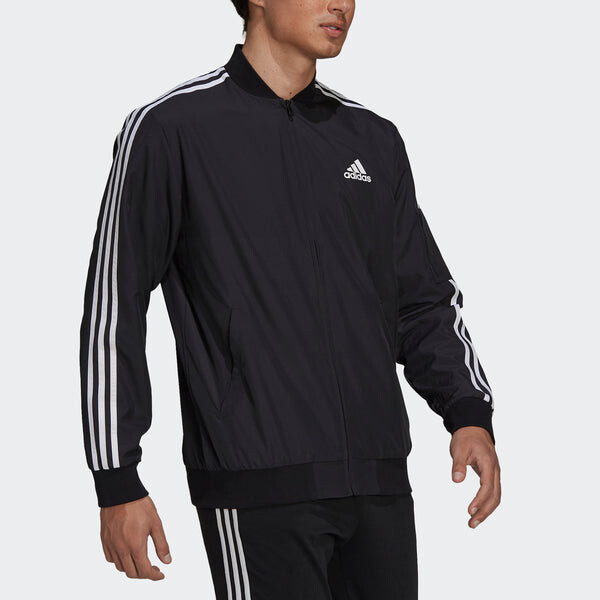 Куртка adidas M 3s Bomber Jkt Contrasting Colors Stripe Sports Logo Casual Jacket Black, черный — фото 4