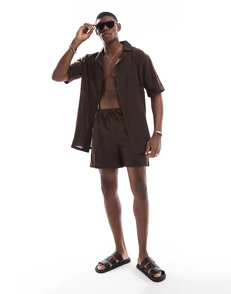 

Текстурированные пляжные шорты Sol Beach со шнурком коричневого цвета