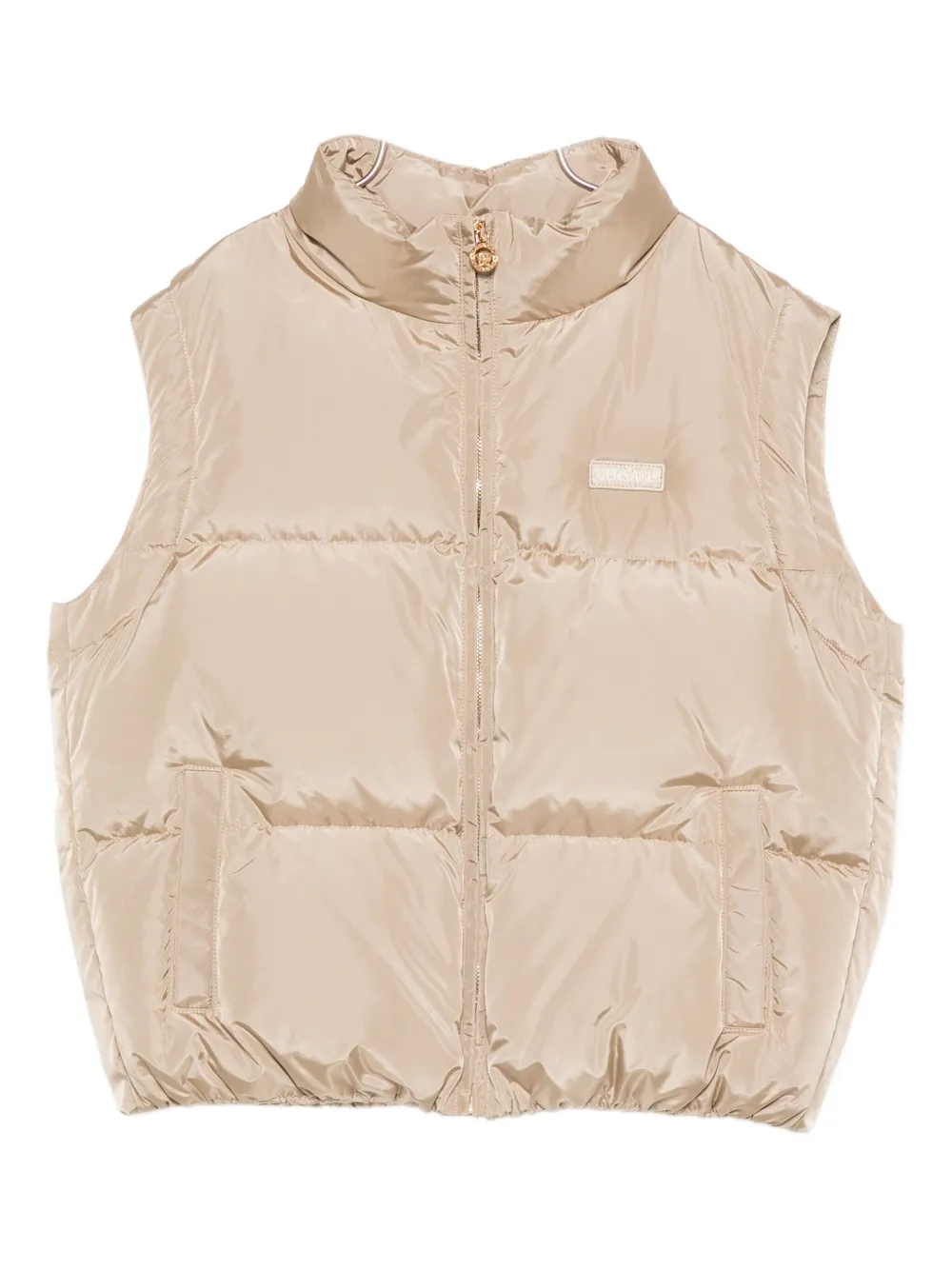 

Дутый жилет с нашивкой-логотипом Versace Kids, бежевый