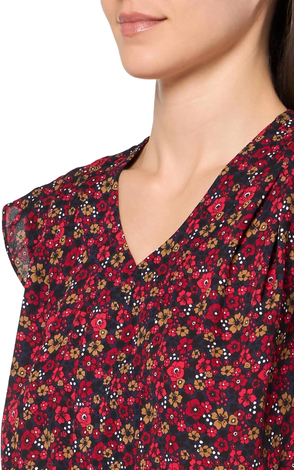 Блуза с капюшоном и цветочным принтом Cap Sleeve Smock Shirt, Tommy Hilfiger, темно-синий/чили — фото 3