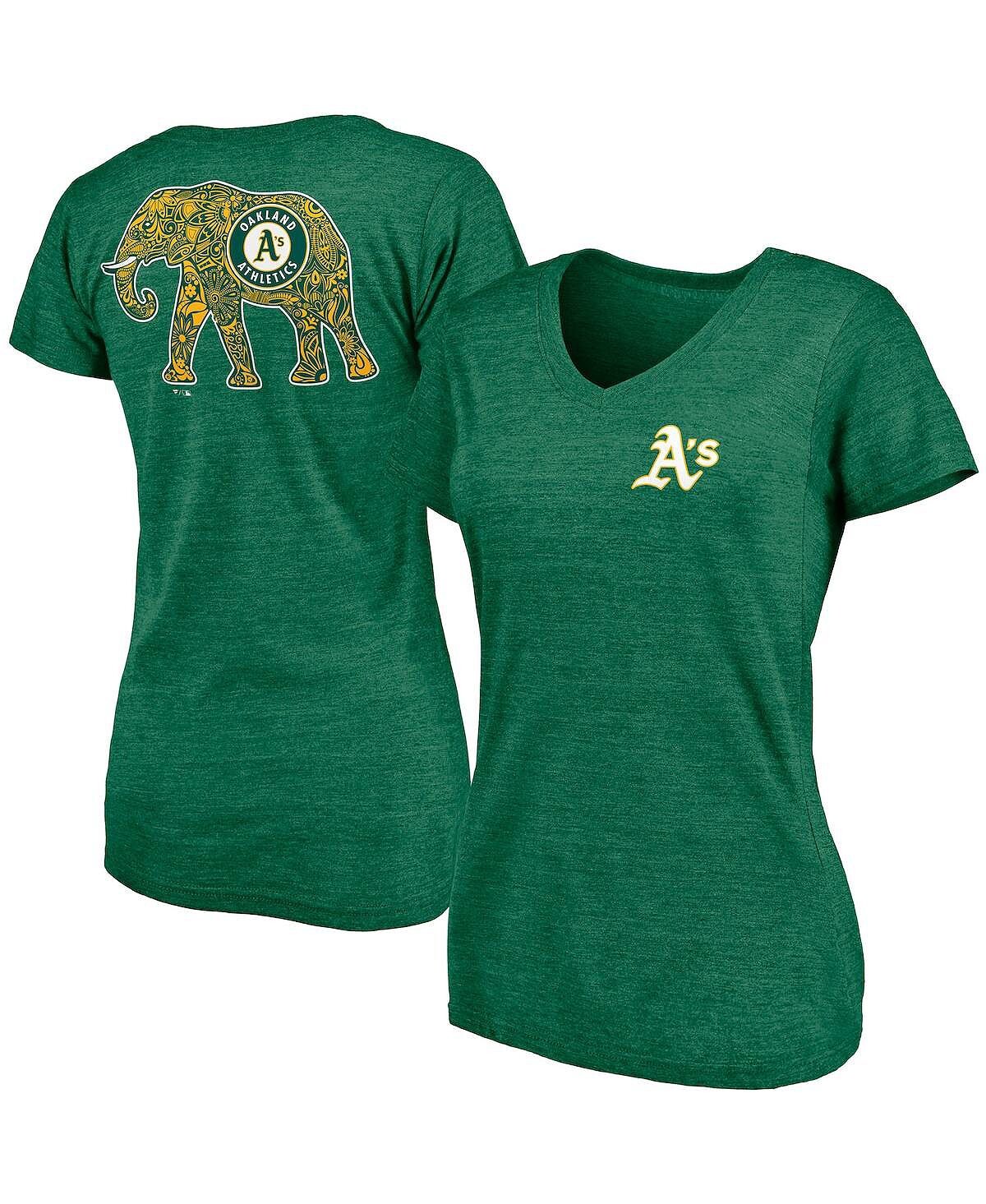 

Зеленая женская фирменная футболка Oakland Athletics Paisley Hometown Collection Tri-Blend с v-образным вырезом Fanatics, зеленый