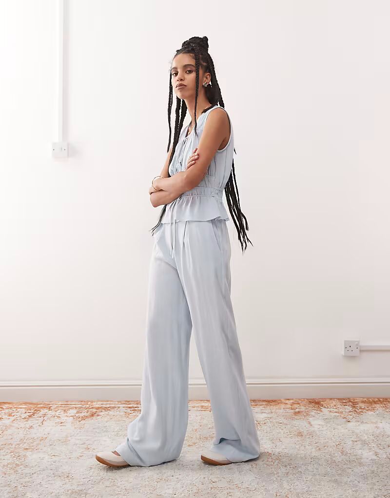 

Свободные брюки свободного кроя из льняной смеси насыщенного синего цвета Reclaimed Vintage