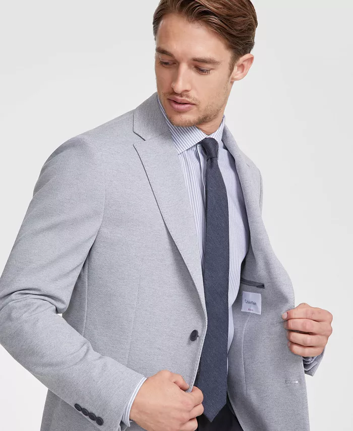 Мужской облегающий спортивный пиджак из однотонной трикотажной ткани Calvin Klein, серый — фото 3